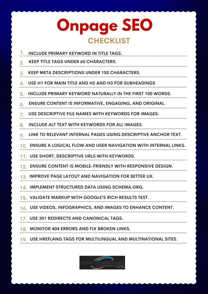 Shish Technology Onpage Seo Checklist
